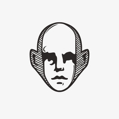 Drawn grunge grim graphic icon of a man's head. Vector illustration of people. Portrait in a modern style design
