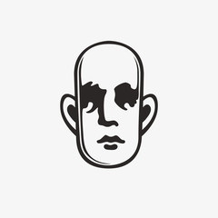 Drawn grunge grim graphic icon of a man's head. Vector illustration of people. Portrait in a modern style design