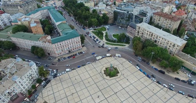 Sofia square Monument Bogdan Khmelnitsky and hotel Hayatt cityscape sights of Kyiv in Ukraine