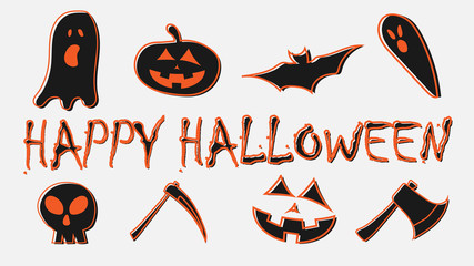 Set of halloween character with happy halloween text