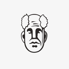 Drawn grunge grim graphic icon of a man's head. Vector illustration of people. Portrait in a modern style design