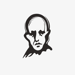Drawn grunge grim graphic icon of a man's head. Vector illustration of people. Portrait in a modern style design