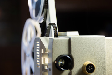 Amateur cinema. Projector for 8mm film. 1960s, 1970s, 1980s years. Home cinema. Film super 8