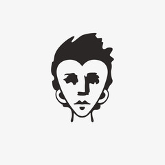 Drawn grunge grim graphic icon of a man's head. Vector illustration of people. Portrait in a modern style design