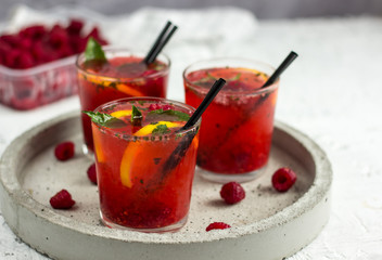 Homemade raspberry lemonade