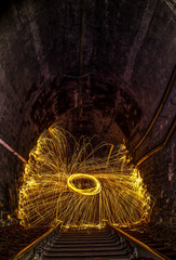 Metal wool is spun in the tunnel. Freezelight in the tunnel.