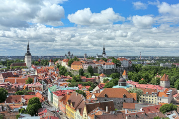 Fototapeta na wymiar View of the Old Town of Tallinn from the tower of St. Olaf's church, Estonia