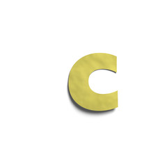 3D realistic yellow paper notes lowercase letter c with soft shadow isolated on white background.