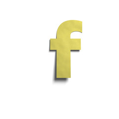 3D realistic yellow paper notes lowercase letter f with soft shadow isolated on white background.