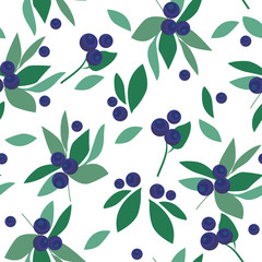 Berries branch seamless floral pattern colorful