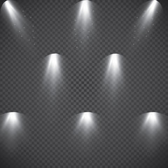 Scene illumination, transparent effects on a plaid dark background. Bright lighting with spotlights.