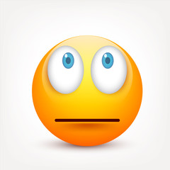 Smiley with blue eyes,emoticon set. Yellow face with emotions. Facial expression. 3d realistic emoji. Sad,happy,angry faces.Funny cartoon character.Mood.Vector illustration.