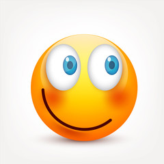 Smiley with blue eyes,emoticon set. Yellow face with emotions. Facial expression. 3d realistic emoji. Sad,happy,angry faces.Funny cartoon character.Mood.Vector illustration.