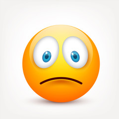 Smiley with blue eyes,emoticon set. Yellow face with emotions. Facial expression. 3d realistic emoji. Sad,happy,angry faces.Funny cartoon character.Mood.Vector illustration.