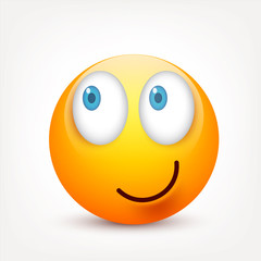 Smiley with blue eyes,emoticon set. Yellow face with emotions. Facial expression. 3d realistic emoji. Sad,happy,angry faces.Funny cartoon character.Mood.Vector illustration.