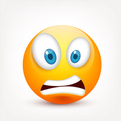 Smiley with blue eyes,emoticon set. Yellow face with emotions. Facial expression. 3d realistic emoji. Sad,happy,angry faces.Funny cartoon character.Mood.Vector illustration.