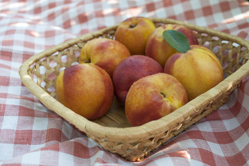 Photo of tasty nectarines in basket