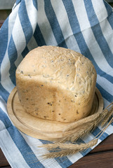 Photo of homemade wheat bread with linseed