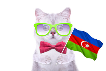 Fototapeta premium Beautiful British cat with the flag. Language School. Flags of the world. Flags of countries