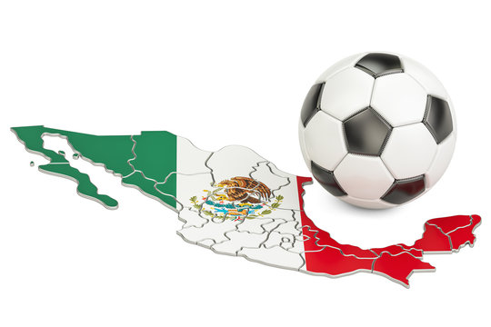 Football ball with map of Mexico concept, 3D rendering