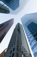 Obraz na płótnie Canvas Toronto Financial District Skyscrapers look-up: Bay and Adelaide