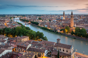 Fototapeta na wymiar Cityscape of Verona from Castel San Pietro, Italy