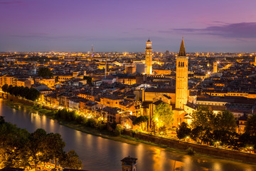 Naklejka premium Cityscape of Verona from Castel San Pietro, Italy