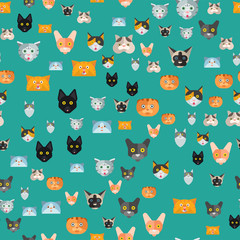Cats vector illustration cute animal seamless pattern funny decorative kitty characters feline domestic trendy pet kitten