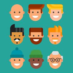 Men head portrait different nationality friendship character team happy people young guy person vector illustration.