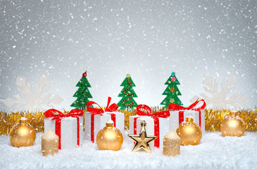 Beautiful celebratory Christmas background. New Year's holidays. Christmas holidays. Beautiful Christmas decorations on the wooden background