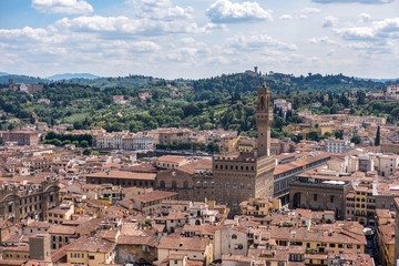 Aerial view of Florence with Palazzo Vecchio, the town hall of Florence, Italy