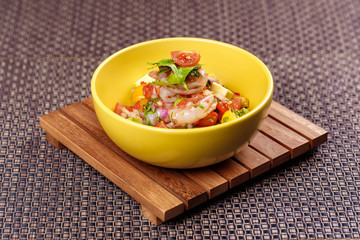 Prawn shrimp cocktail salad with avocado, tomato and lettuce