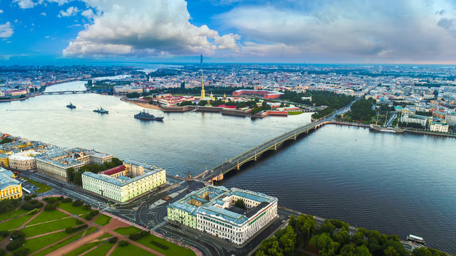 St. Petersburg. Neva River. Warships. Peter-Pavel's Fortress.