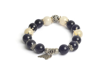 supplement a richness and good fortune by blue sand stone (Silver sand stone) and golden rutillated quartz  bracelet amulet 