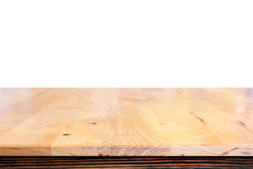 Wood table top on white background
