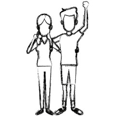 young happy couple parent or couple gesturing with blissful smile