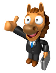 3D Horse Mascot the right hand best gesture and left hand is holding a briefcase. 3D Animal Character Design Series