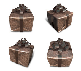 3D Brown wrapped gift box set. 3D Icon Design Series.
