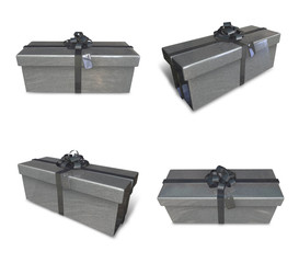 3D silver color gift box set in a rectangle. 3D Icon Design Series.