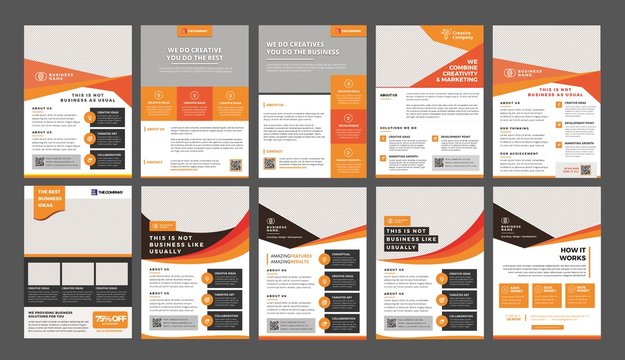 a bundle of 10 templates of a4 flyer template, modern template, in orange and yellow color, and modern design, perfect for creative professional business