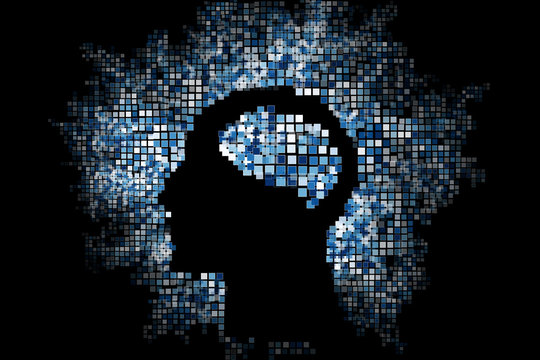 Generative human head shape background. Vector illustration. Concept of artificial intelligence, AI