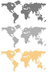 Abstract computer graphic world map of round dots. Vector illustration.