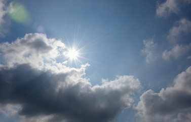 Naklejka na ściany i meble 太陽と青空と雲（紫外線、猛暑、熱い、暑い、熱中症などのイメージ）