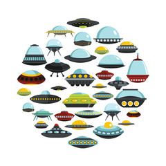 Ufo cartoon icons seton circle. Ufo vector illustration for design and web isolated on white background. Ufo vector object for labels, logos and advertising © Hito4i