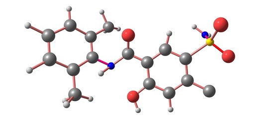 Xipamide molecular structure isolated on white