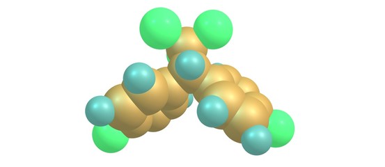 Dichlorodiphenyltrichloroethane or DDT molecular structure isolated on white