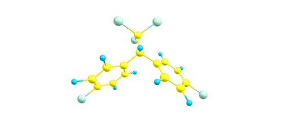 Dichlorodiphenyltrichloroethane or DDT molecular structure isolated on white
