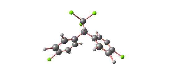 Naklejka premium Dichlorodiphenyltrichloroethane or DDT molecular structure isolated on white