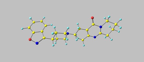 Risperidone medication molecular structure isolated on grey