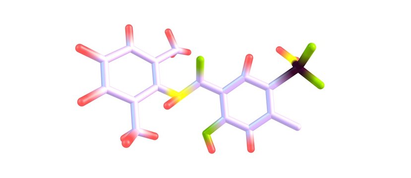 Xipamide molecular structure isolated on white